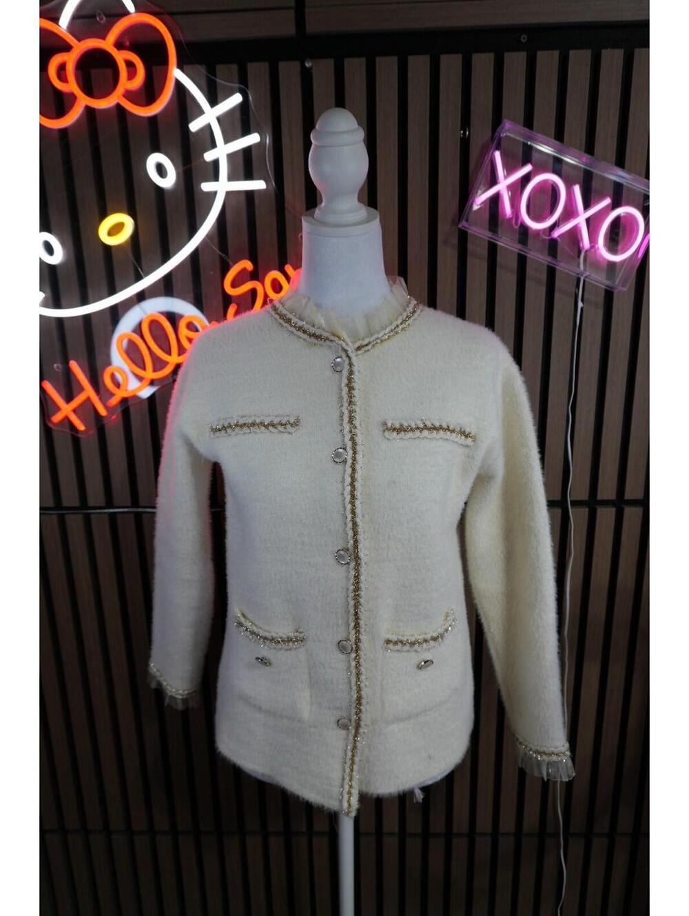 Darling Girl Women's Knit Cardigan Sweater Crew Neck Long Sleeve Ivory S